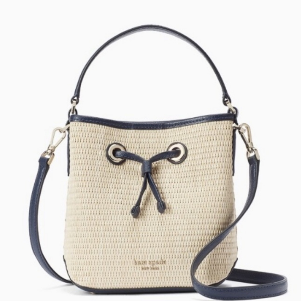 Kate Spade Eva small straw bucket tote